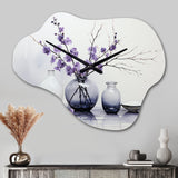 Purple Grey Minimalism Balance And Contrast Pottery - Asymmetric Metal Wall Clock