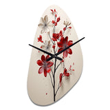 Red Beige Minimalism Essence Of Red Flower - Asymmetric Metal Wall Clock
