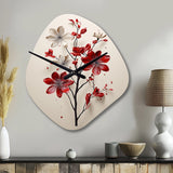 Red Beige Minimalism Essence Of Red Flower - Asymmetric Metal Wall Clock