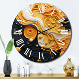 Orange Black Minimalism Flowing Harmony - Abstract Metal Wall Clock