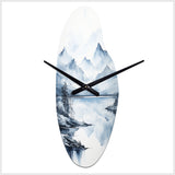 Grey Blue Minimalism Forest Reflections I - Asymmetric Metal Wall Clock