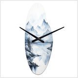 Grey Blue Minimalism Forest Reflections I - Asymmetric Metal Wall Clock