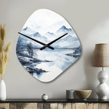 Grey Blue Minimalism Forest Reflections I - Asymmetric Metal Wall Clock
