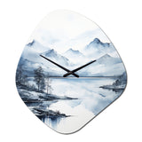 Grey Blue Minimalism Forest Reflections I - Asymmetric Metal Wall Clock