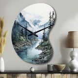 Grey Blue Minimalism Forest Reflections II - Asymmetric Metal Wall Clock