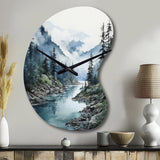 Grey Blue Minimalism Forest Reflections II - Asymmetric Metal Wall Clock
