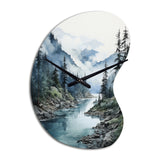 Grey Blue Minimalism Forest Reflections II - Asymmetric Metal Wall Clock
