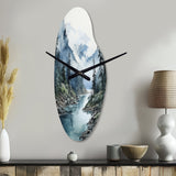 Grey Blue Minimalism Forest Reflections II - Asymmetric Metal Wall Clock