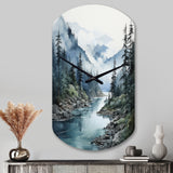 Grey Blue Minimalism Forest Reflections II - Asymmetric Metal Wall Clock