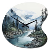 Grey Blue Minimalism Forest Reflections II - Asymmetric Metal Wall Clock
