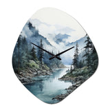 Grey Blue Minimalism Forest Reflections II - Asymmetric Metal Wall Clock