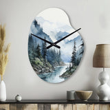 Grey Blue Minimalism Forest Reflections II - Asymmetric Metal Wall Clock