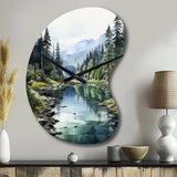 Green Blue Minimalism Forest Reflections - Asymmetric Metal Wall Clock