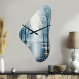 Blue White Modern Scandinavian Winter Pointillism I - Asymmetric Metal Wall Clock
