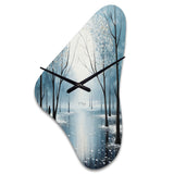 Blue White Modern Scandinavian Winter Pointillism I - Asymmetric Metal Wall Clock