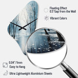 Blue White Modern Scandinavian Winter Pointillism I - Asymmetric Metal Wall Clock