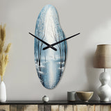 Blue White Modern Scandinavian Winter Pointillism I - Asymmetric Metal Wall Clock