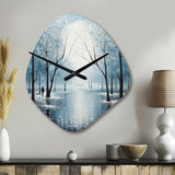 Blue White Modern Scandinavian Winter Pointillism I - Asymmetric Metal Wall Clock