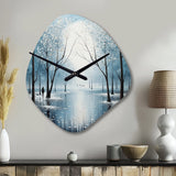 Blue White Modern Scandinavian Winter Pointillism I - Asymmetric Metal Wall Clock