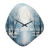 Blue White Modern Scandinavian Winter Pointillism I - Asymmetric Metal Wall Clock
