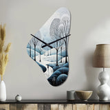 Blue White Modern Scandinavian Winter Pointillism II - Asymmetric Metal Wall Clock