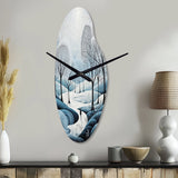 Blue White Modern Scandinavian Winter Pointillism II - Asymmetric Metal Wall Clock