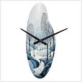 Blue White Modern Scandinavian Winter Pointillism II - Asymmetric Metal Wall Clock