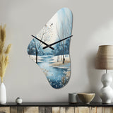Blue White Modern Scandinavian Winter Pointillism V - Asymmetric Metal Wall Clock