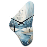 Blue White Modern Scandinavian Winter Pointillism V - Asymmetric Metal Wall Clock