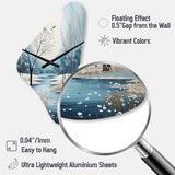 Blue White Modern Scandinavian Winter Pointillism V - Asymmetric Metal Wall Clock