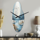 Blue White Modern Scandinavian Winter Pointillism V - Asymmetric Metal Wall Clock
