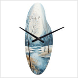 Blue White Modern Scandinavian Winter Pointillism V - Asymmetric Metal Wall Clock