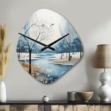 Blue White Modern Scandinavian Winter Pointillism V - Asymmetric Metal Wall Clock