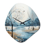 Blue White Modern Scandinavian Winter Pointillism V - Asymmetric Metal Wall Clock