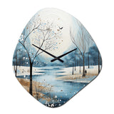 Blue White Modern Scandinavian Winter Pointillism V - Asymmetric Metal Wall Clock
