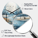 Blue White Modern Scandinavian Winter Pointillism V - Asymmetric Metal Wall Clock