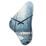 Blue White Modern Scandinavian Winter Pointillism VI - Asymmetric Metal Wall Clock