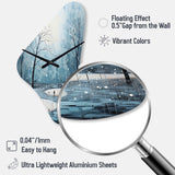 Blue White Modern Scandinavian Winter Pointillism VI - Asymmetric Metal Wall Clock