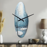 Blue White Modern Scandinavian Winter Pointillism VI - Asymmetric Metal Wall Clock