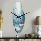 Blue White Modern Scandinavian Winter Pointillism VI - Asymmetric Metal Wall Clock