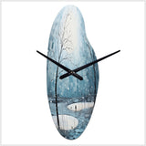 Blue White Modern Scandinavian Winter Pointillism VI - Asymmetric Metal Wall Clock