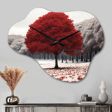 Red And Grey Tree Solitude I - Asymmetric Metal Wall Clock