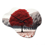 Red And Grey Tree Solitude I - Asymmetric Metal Wall Clock