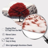 Red And Grey Tree Solitude I - Asymmetric Metal Wall Clock