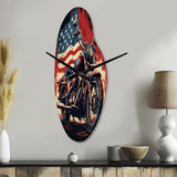 Red Blue Motorcycle American Flag Background - Asymmetric Metal Wall Clock
