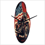 Red Blue Motorcycle American Flag Background - Asymmetric Metal Wall Clock