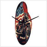 Red Blue Motorcycle American Flag Background - Asymmetric Metal Wall Clock