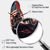 Red Blue Motorcycle American Flag Background - Asymmetric Metal Wall Clock