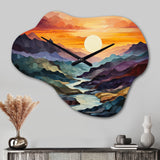 Orange Teal Mountains Bold Landscape - Asymmetric Metal Wall Clock