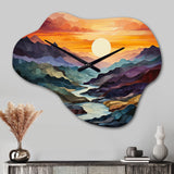 Orange Teal Mountains Bold Landscape - Asymmetric Metal Wall Clock